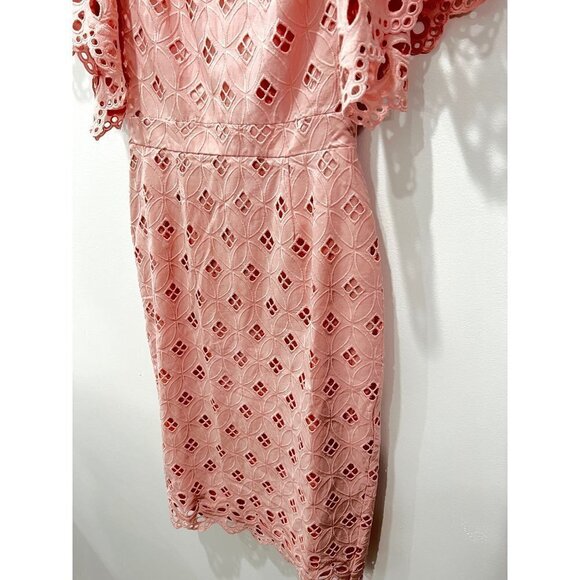 RACHEL PARCELL Eyelet Sheath Pink Midi Dress 100% Cotton Size XXS NWOT - Picture 10 of 12